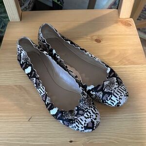 Chloe Lauren Snake Print Scalloped Flats